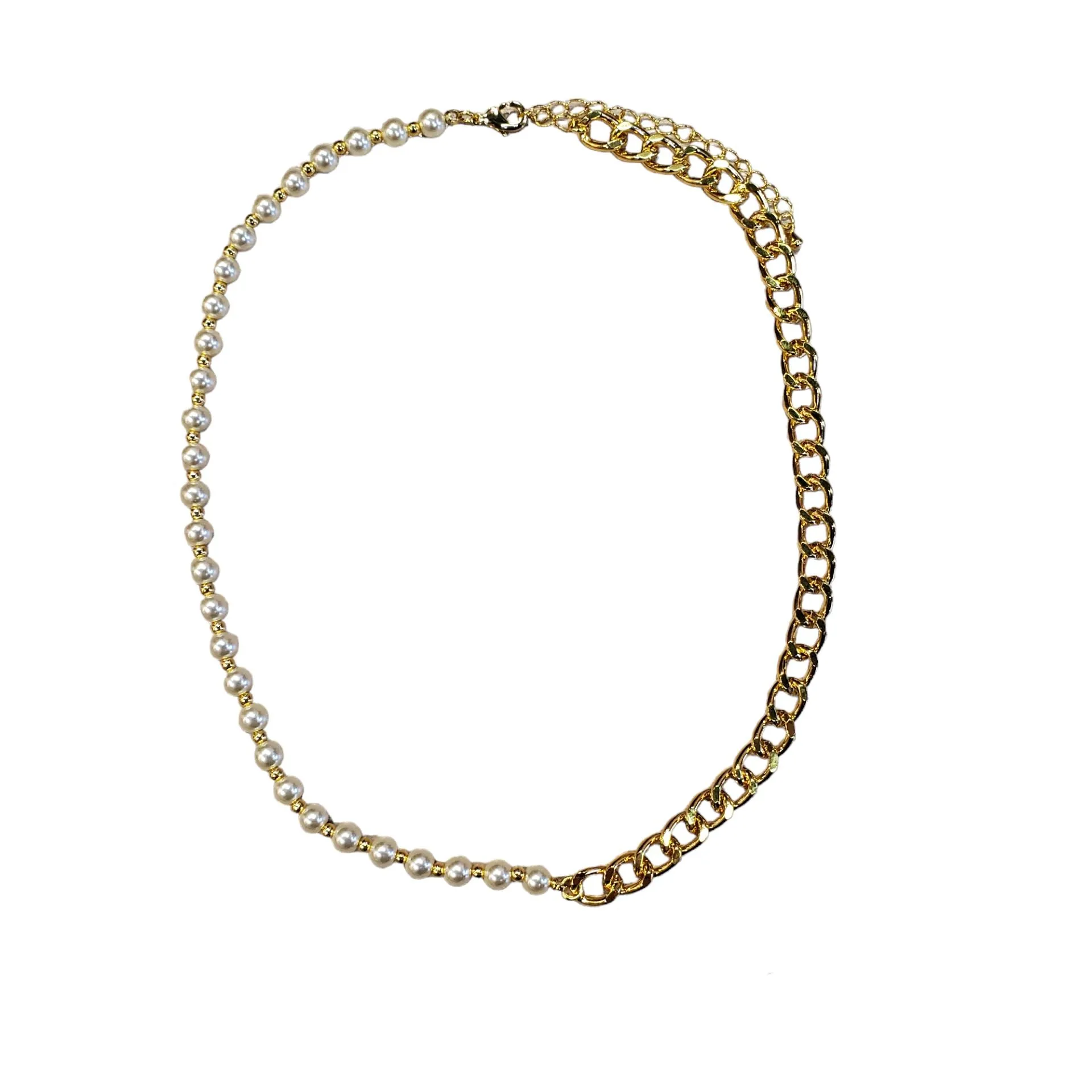 PEARL BEADED GOLD CHAIN LINK NECKLACE