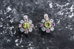 Peridot Earrings - Colorful Flower Earrings - Amethyst Earrings