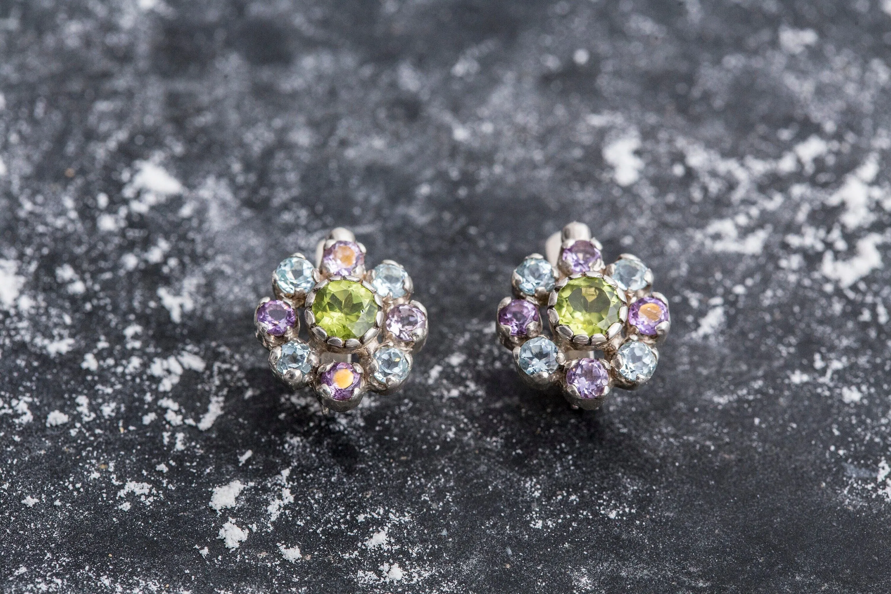 Peridot Earrings - Colorful Flower Earrings - Amethyst Earrings