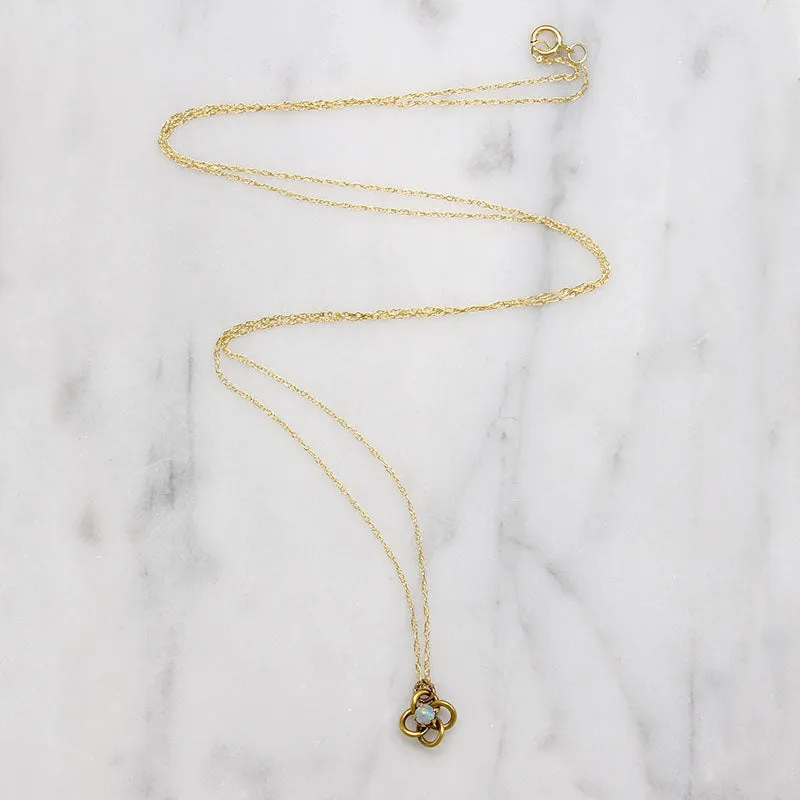 Petite Love Knot Necklace with Opal