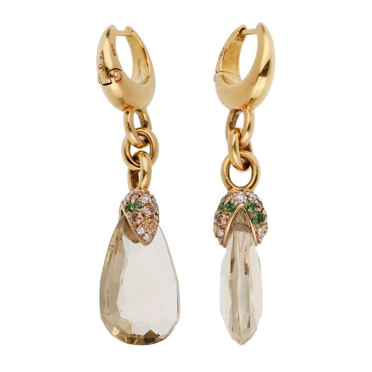 Pomellato 12 Carat Green Quartz Diamond Drop Earrings