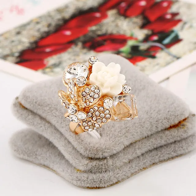 Purple flower ring for women hot sale crystal fashion party ring colorful jewelry trendy resin adjustable women's ring