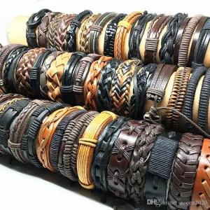 (Qty: 100)  Trendy Unisex Leather Bracelets Adjustable Size - Retail $1299