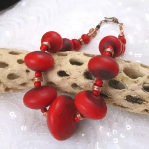 Red African Trade Beaded Big Bold Statement Necklace