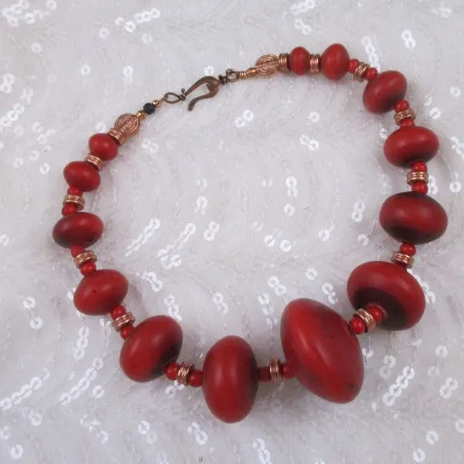 Red African Trade Beaded Big Bold Statement Necklace