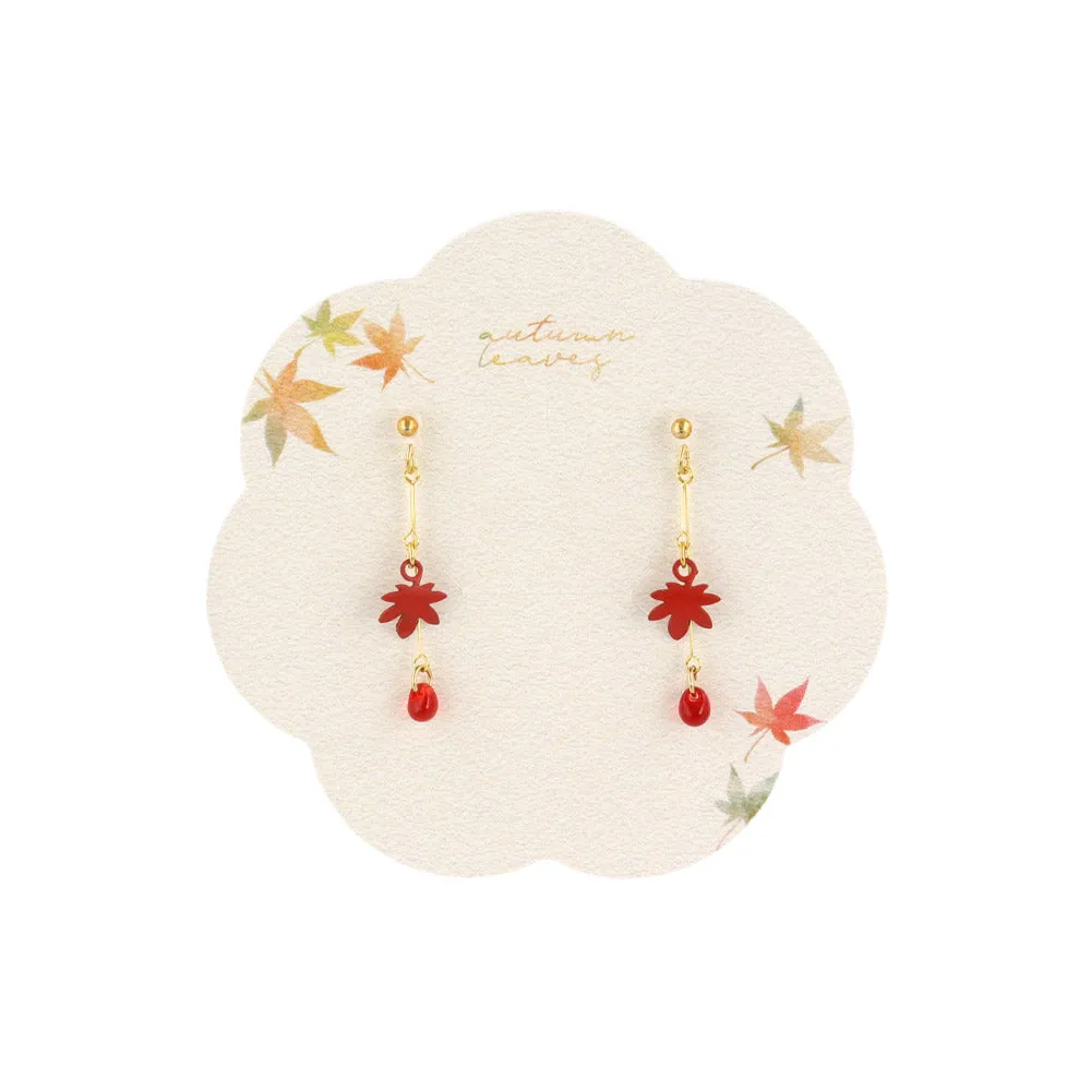 Red Momiji and Stone Drop Earrings