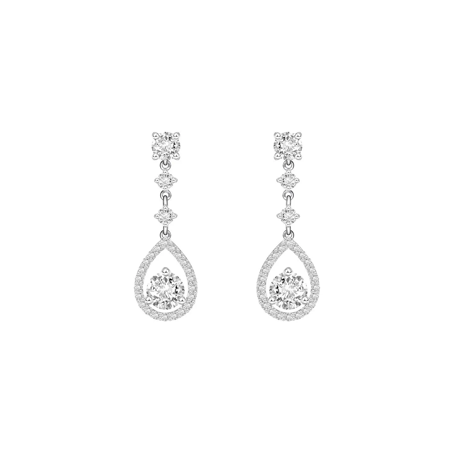 Regalia: Silver rhodium plated with 5.5mm CZ millenia pear drop earrings