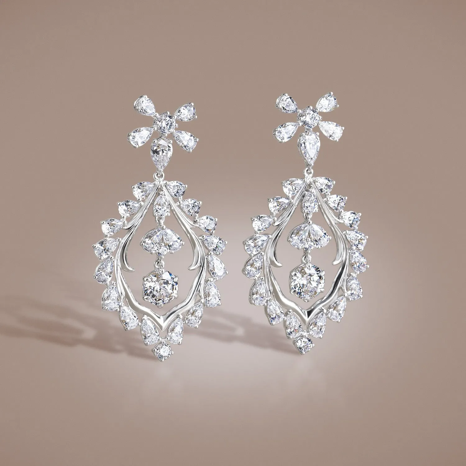 Regalia: Silver rhodium plated with 5mm 100 facets  CZ mesmera chandelier dangle earrings