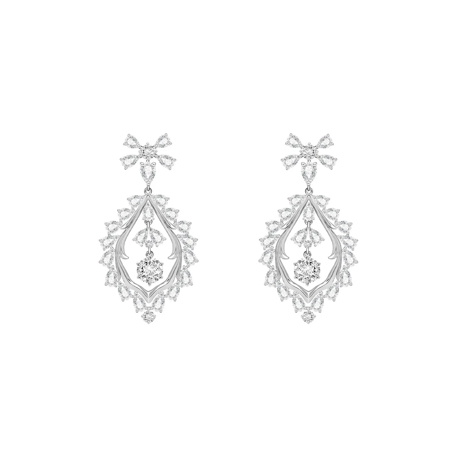 Regalia: Silver rhodium plated with 5mm 100 facets  CZ mesmera chandelier dangle earrings