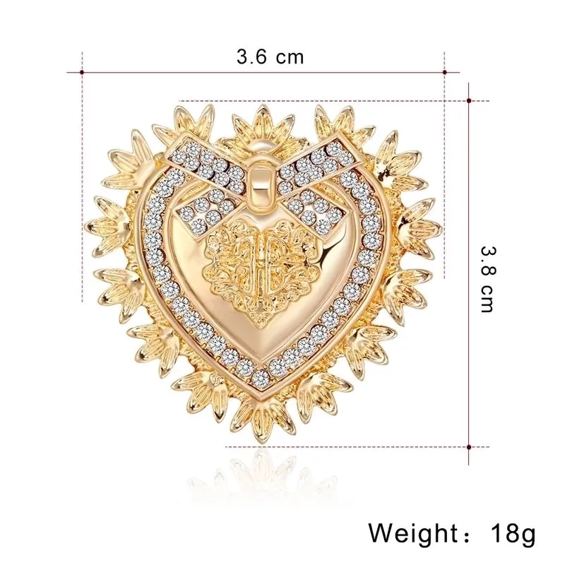 Retro Pin Heart Alloy Diamond Artificial Gemstones Women'S Brooches