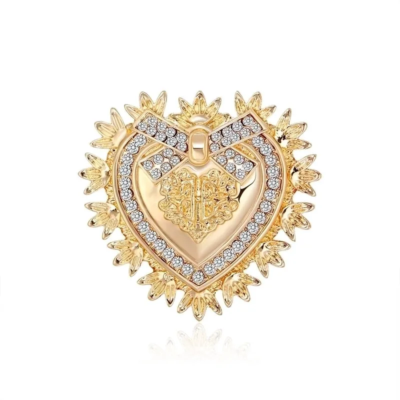 Retro Pin Heart Alloy Diamond Artificial Gemstones Women'S Brooches