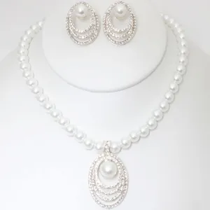 Rhinestone Pearl Necklace And Earring Set