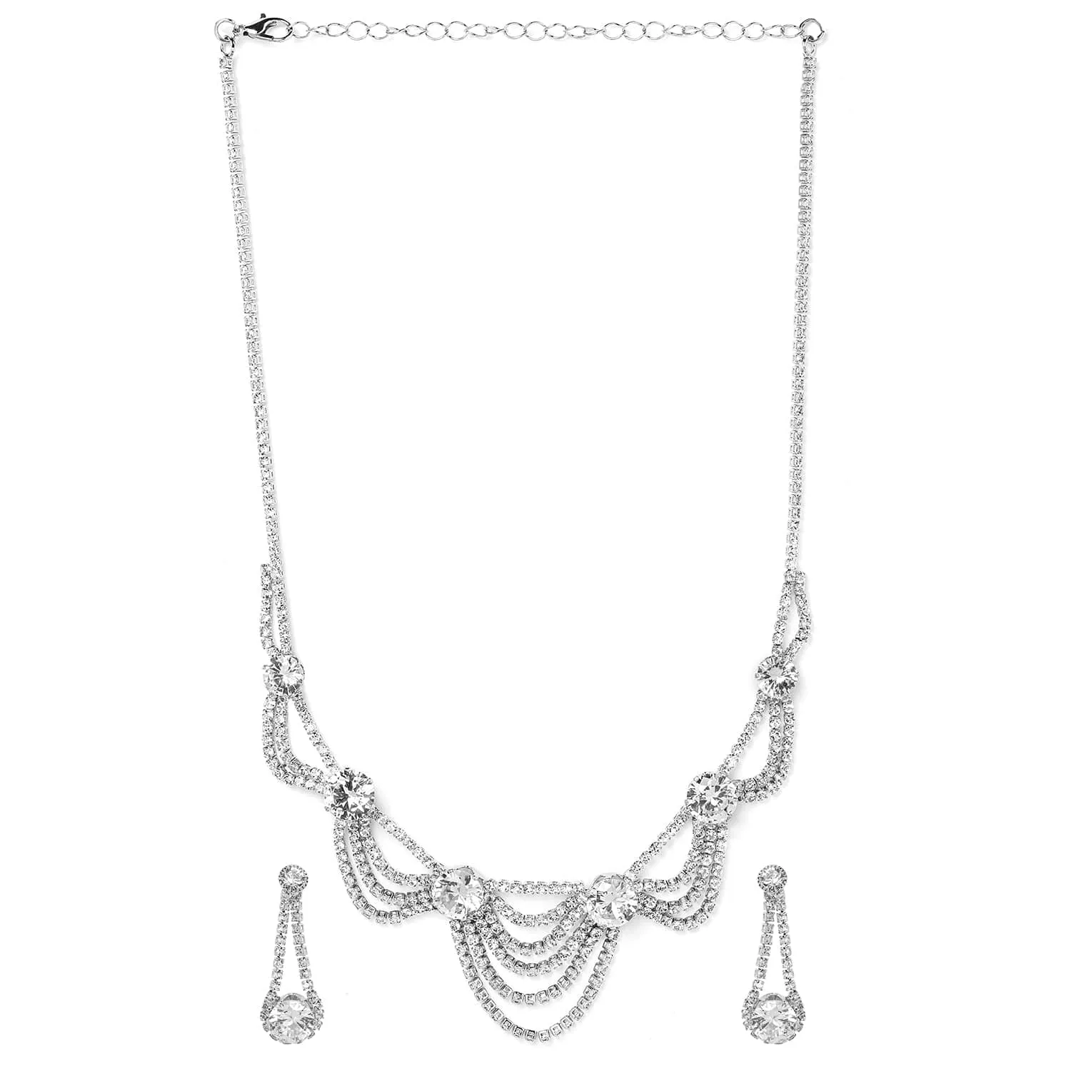 Rhodium Plated AD & Cubic Zirconia Studded Layered Statement Necklace Set