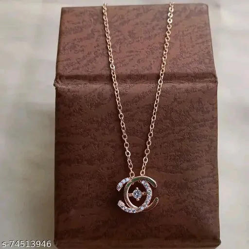 Rose Gold American Diamond Pendant &amp; Chain Necklace for Women