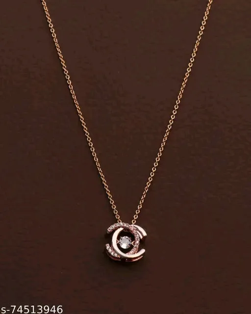 Rose Gold American Diamond Pendant &amp; Chain Necklace for Women