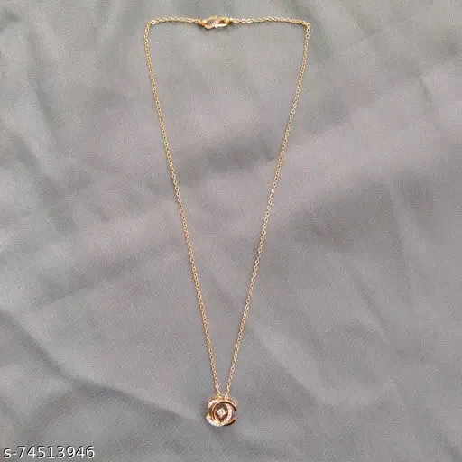 Rose Gold American Diamond Pendant &amp; Chain Necklace for Women