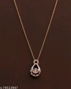 Rose Gold American Diamond Pendant &amp; Chain Set for Women – Elegant Cubic Zirconia Necklace