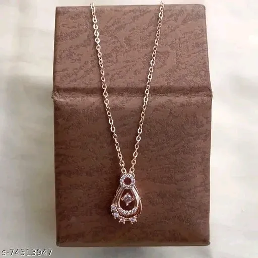 Rose Gold American Diamond Pendant &amp; Chain Set for Women – Elegant Cubic Zirconia Necklace