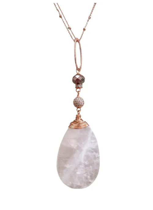 Rose Quartz Necklace in Rose Gold