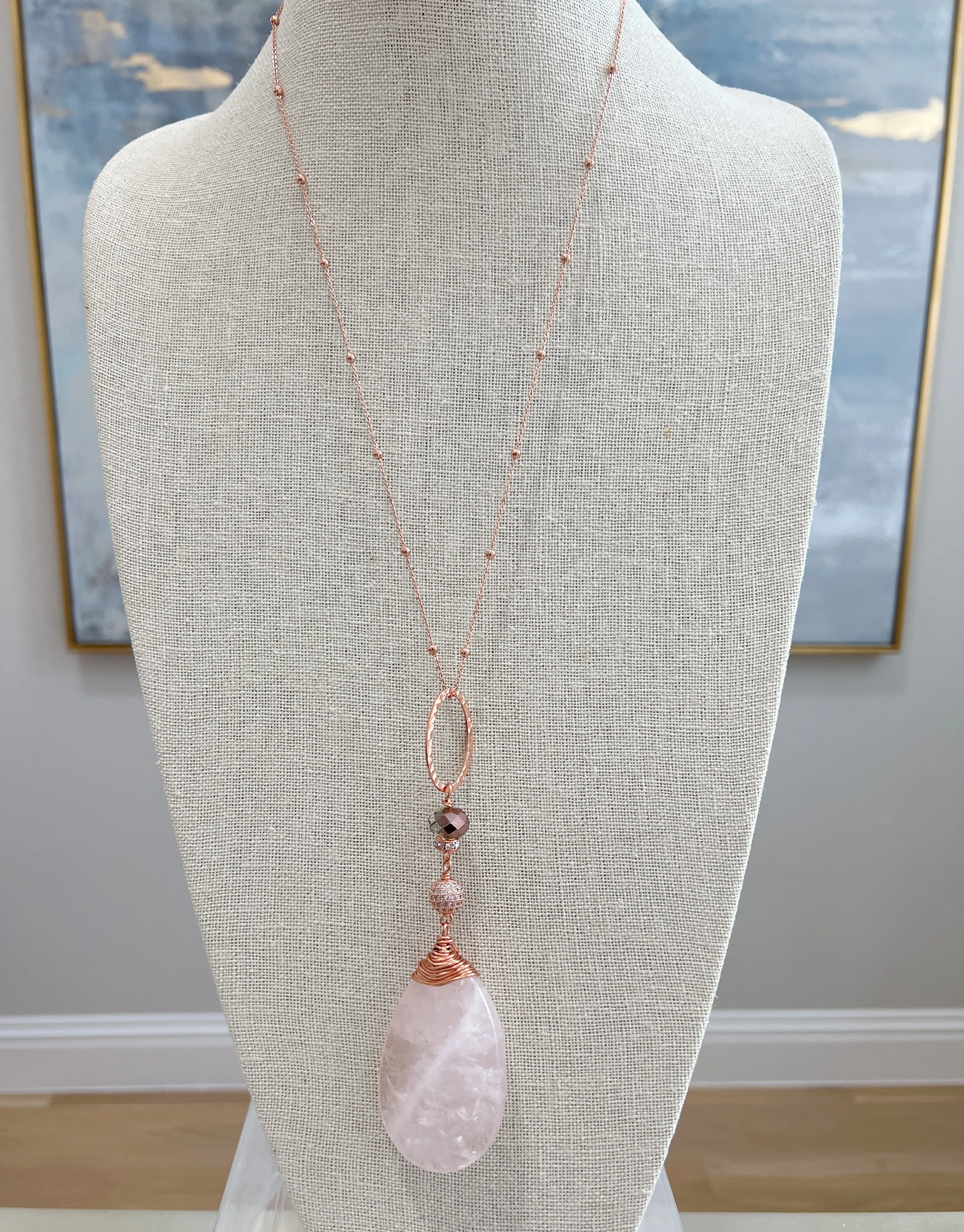 Rose Quartz Necklace in Rose Gold