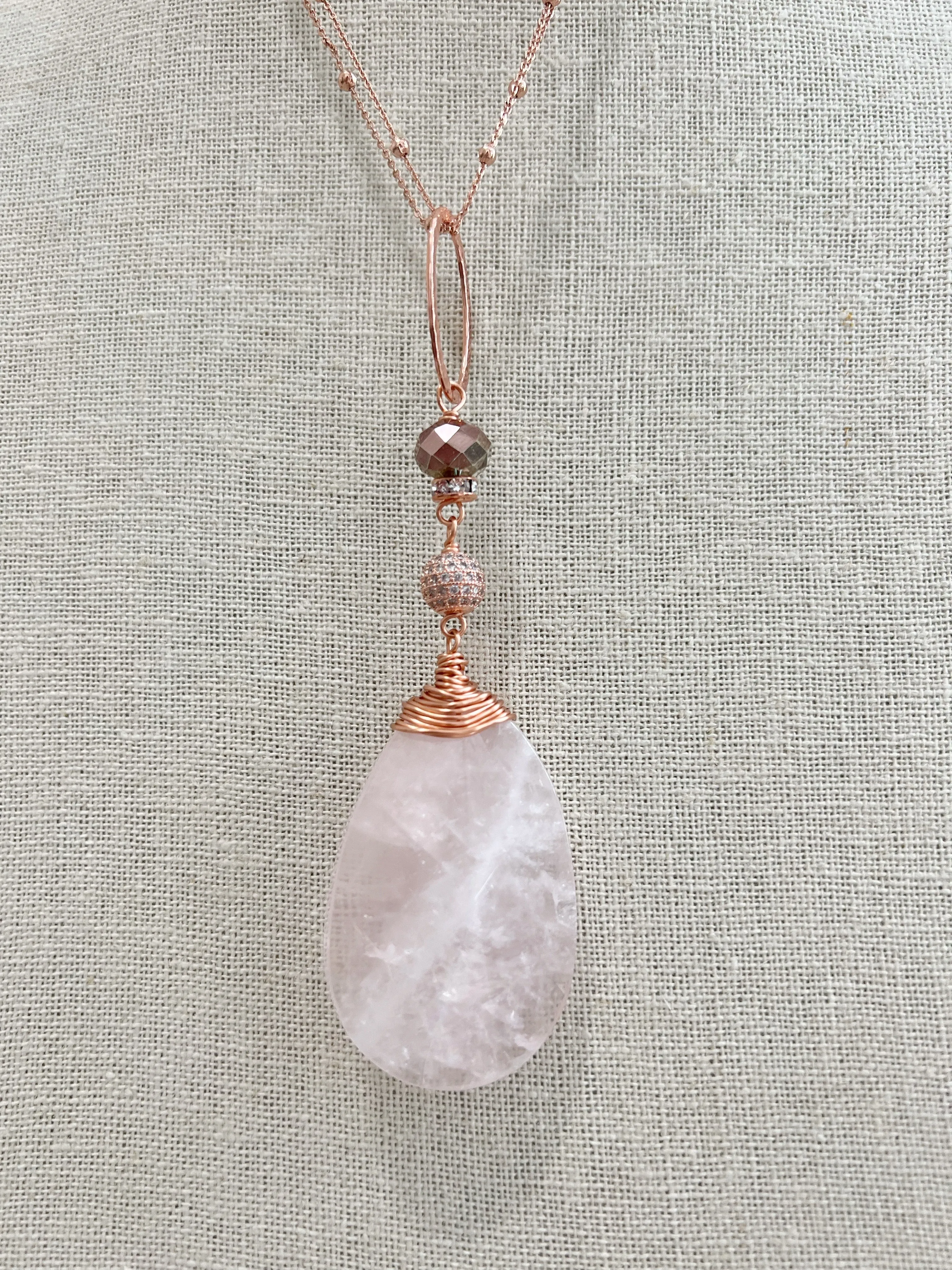 Rose Quartz Necklace in Rose Gold