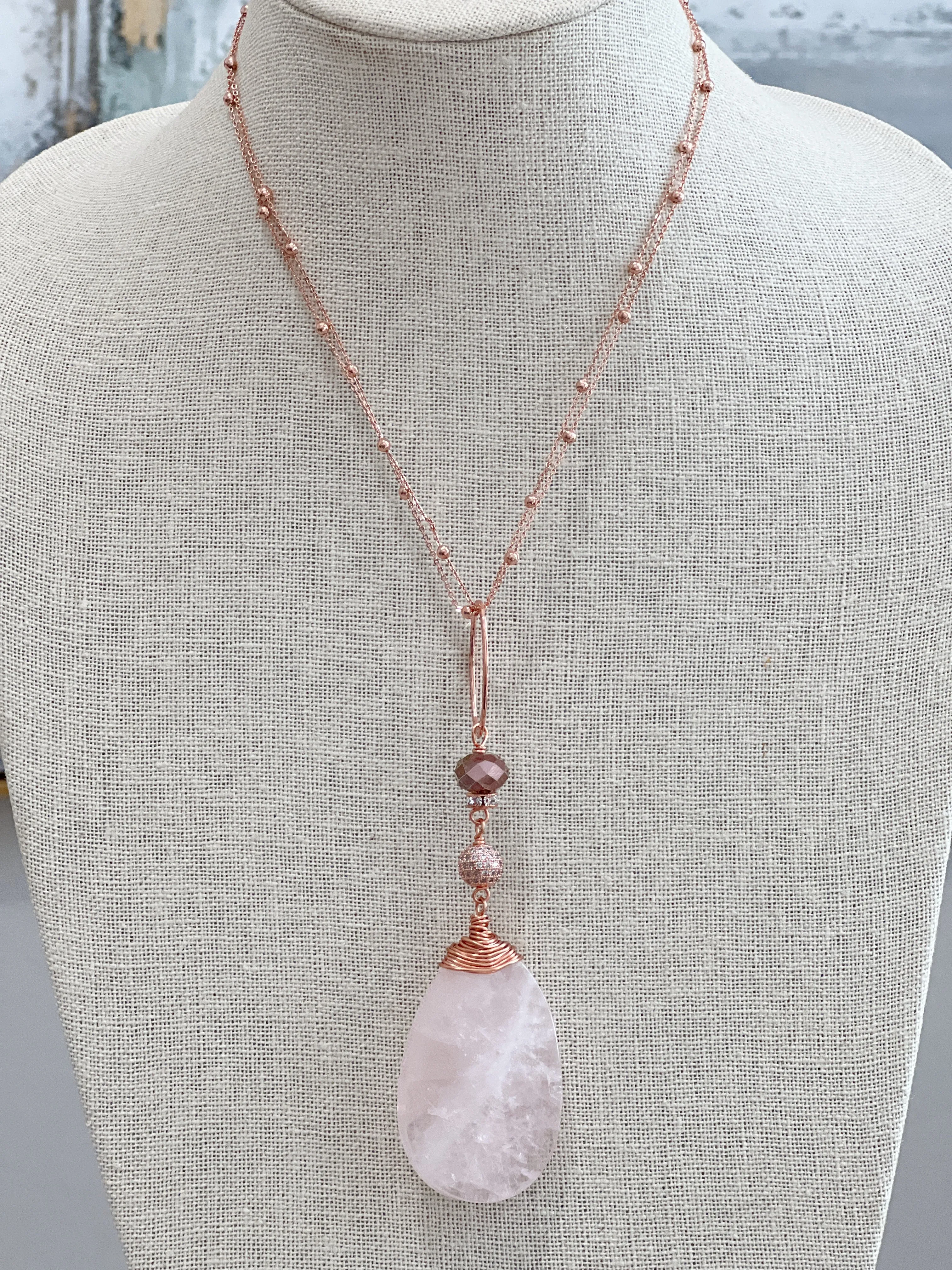 Rose Quartz Necklace in Rose Gold