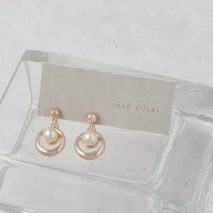 Rose Silver Pearly Circle Drop Earrings