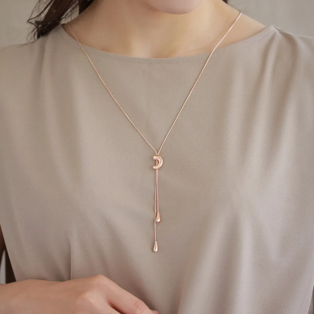 Rose Silver Puffy Curve Lariat Necklace