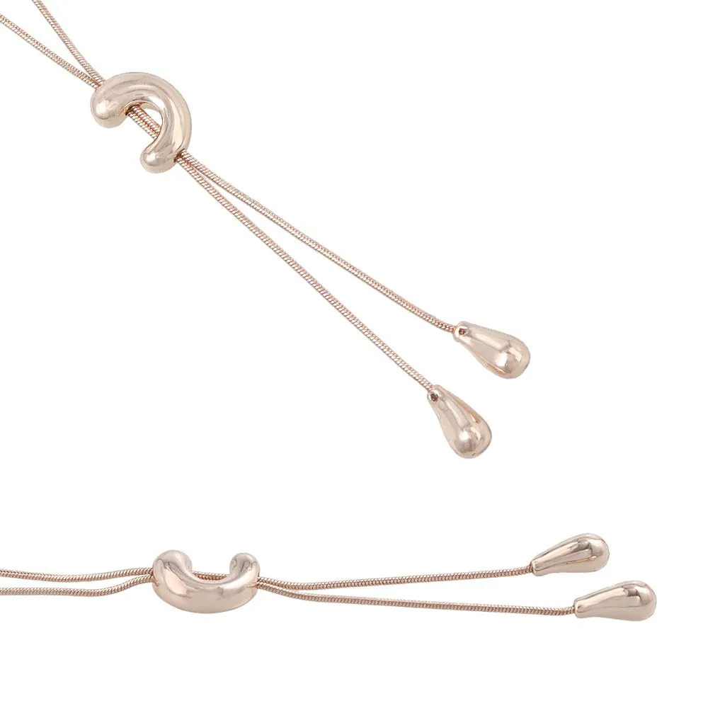 Rose Silver Puffy Curve Lariat Necklace