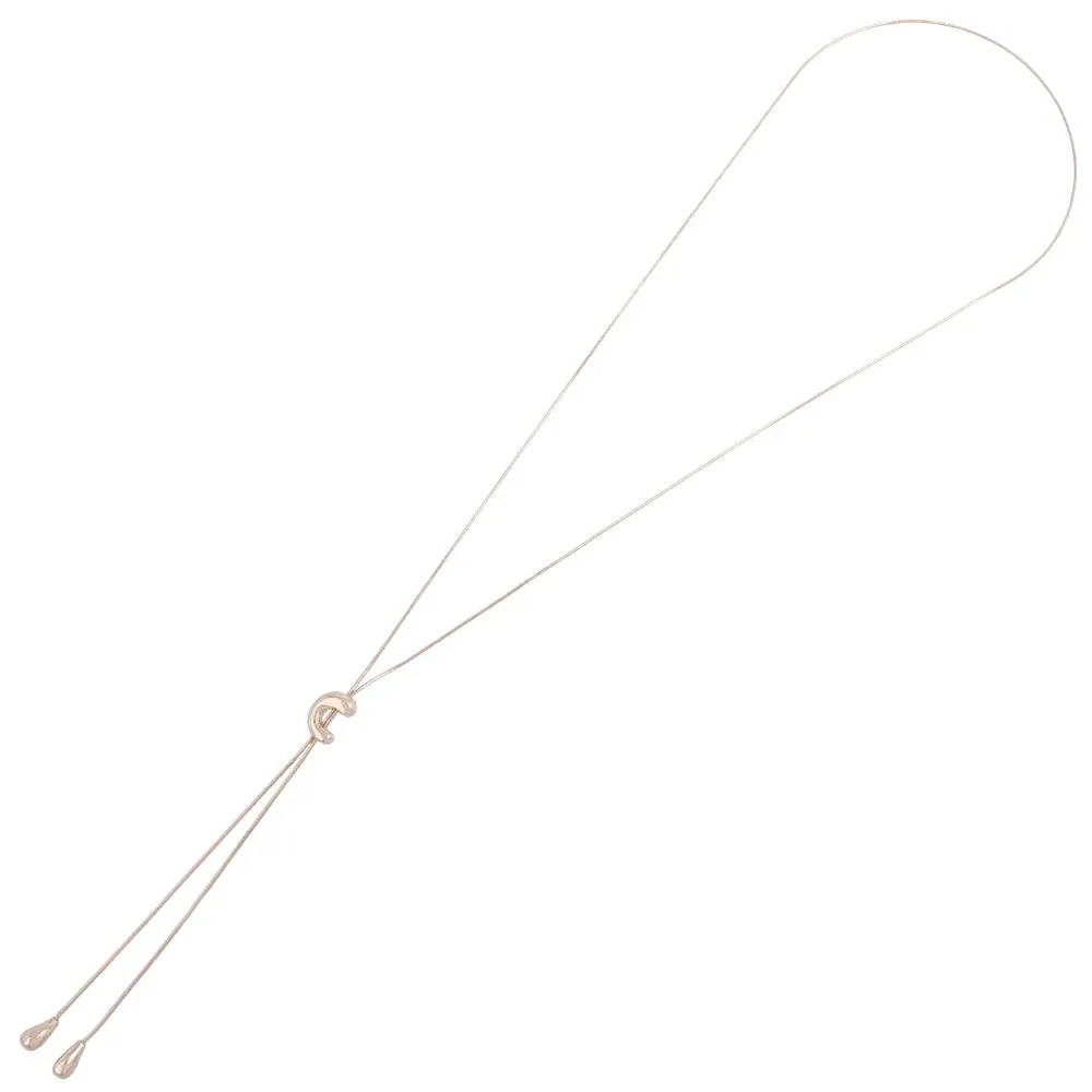 Rose Silver Puffy Curve Lariat Necklace