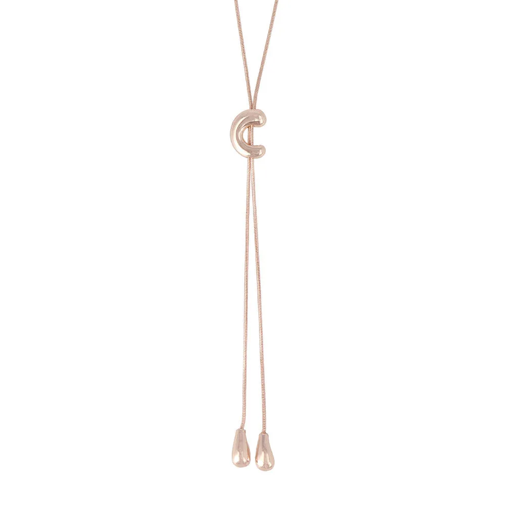 Rose Silver Puffy Curve Lariat Necklace