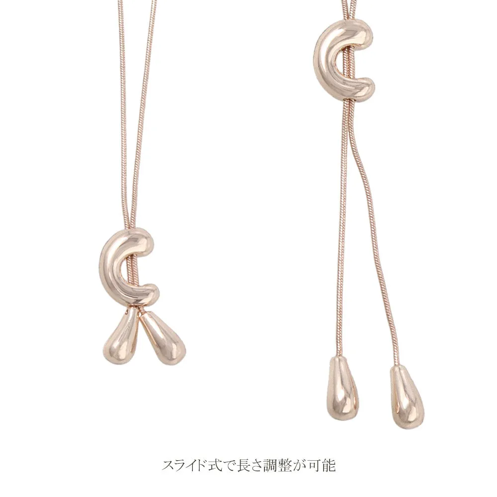 Rose Silver Puffy Curve Lariat Necklace