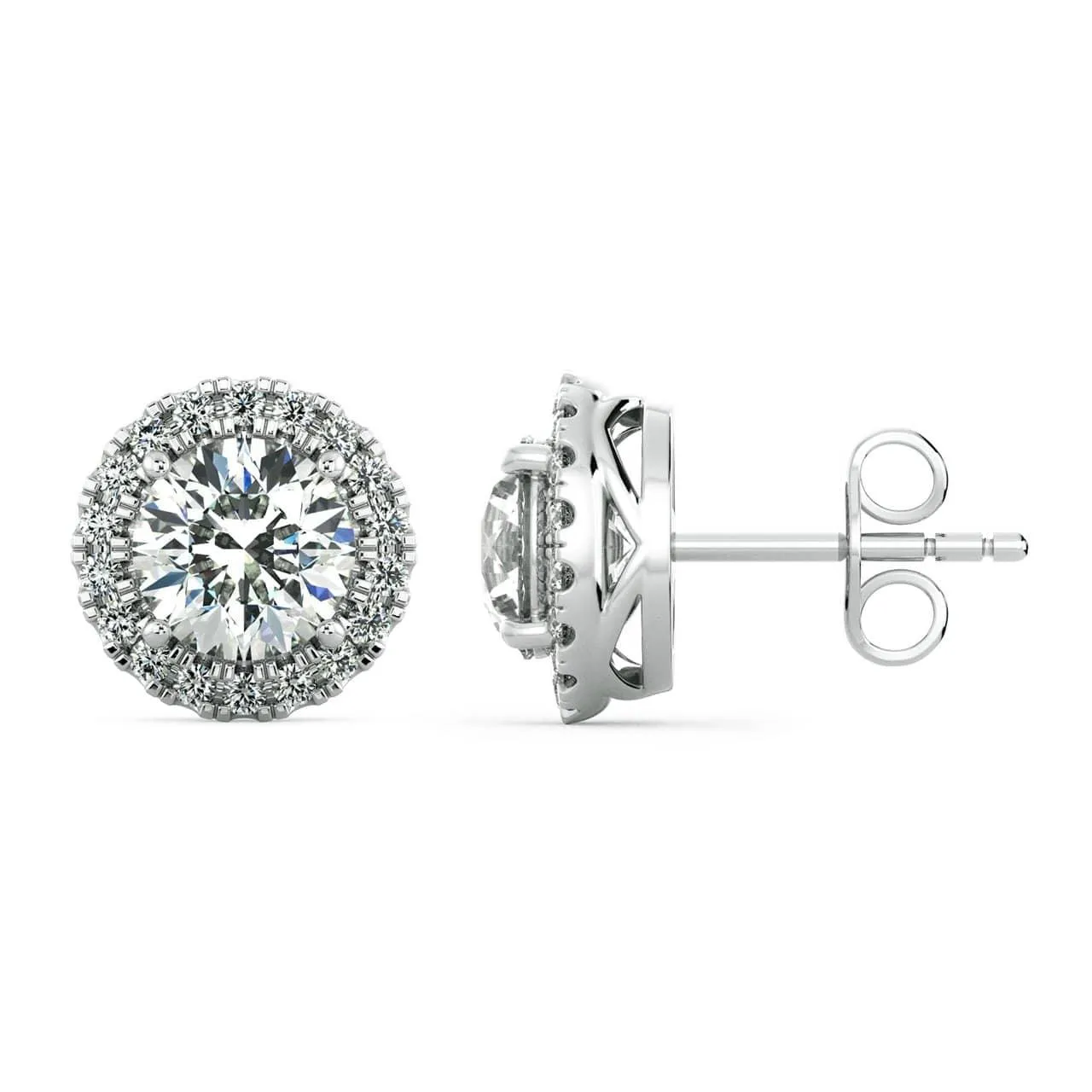 Round Diamond Halo Stud Earrings