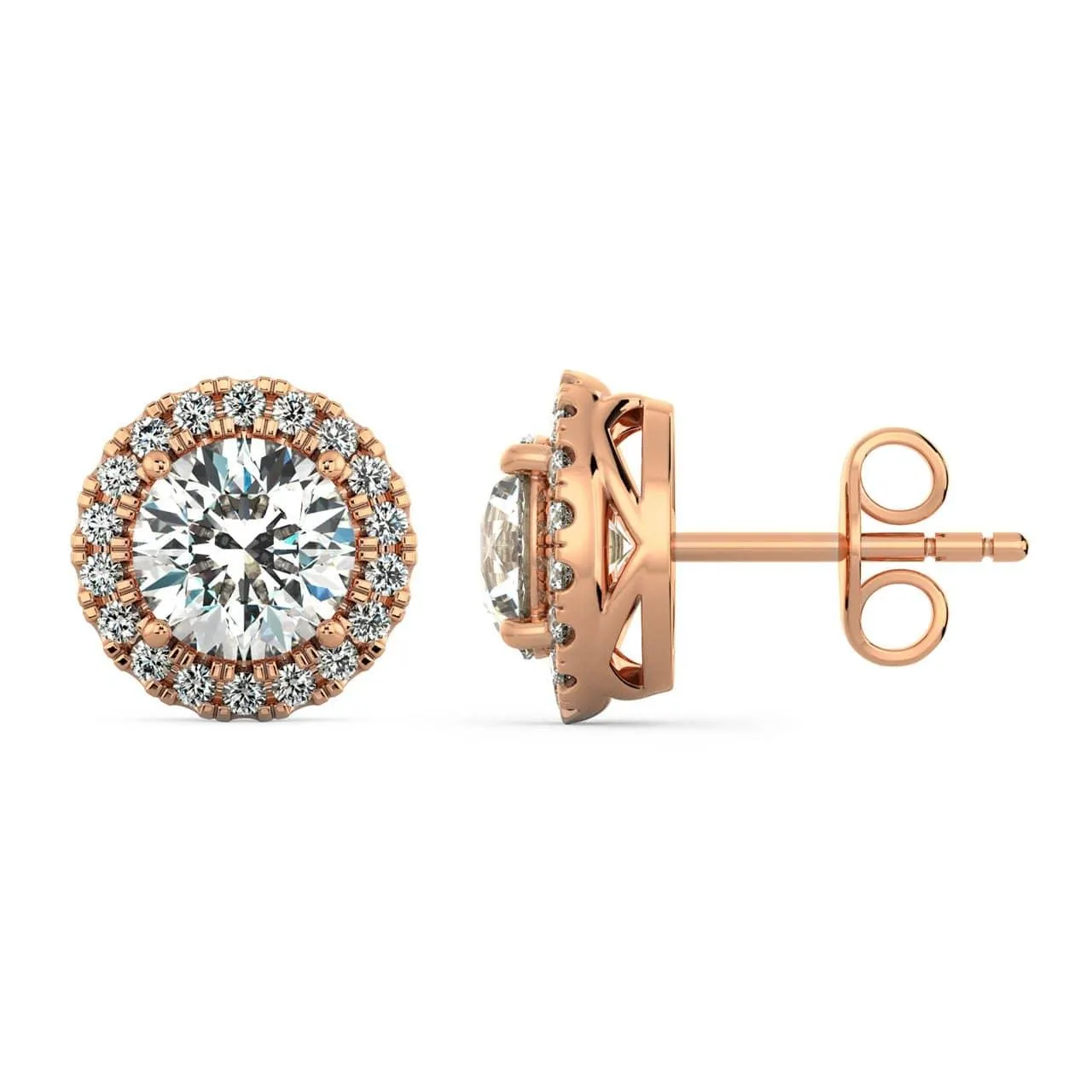 Round Diamond Halo Stud Earrings