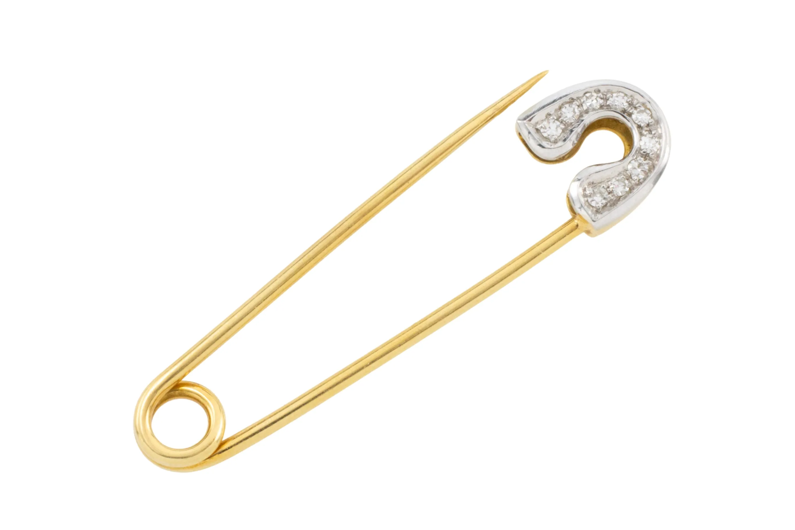 Safety pin brooch with diamonds