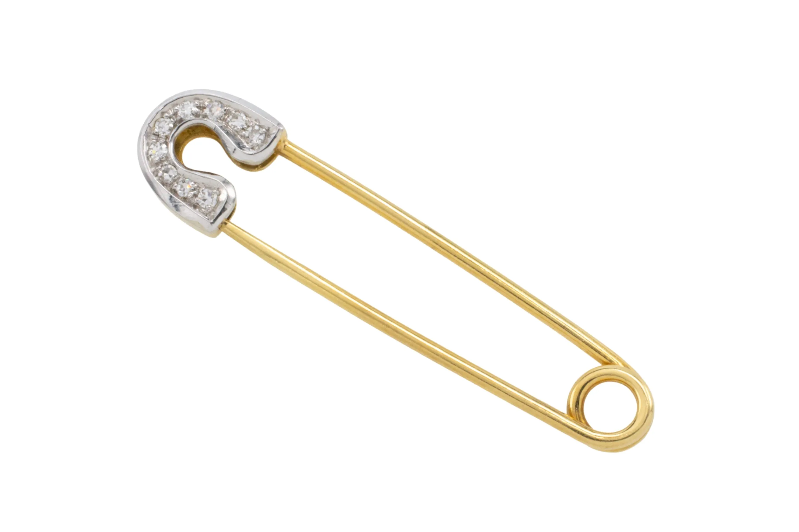 Safety pin brooch with diamonds