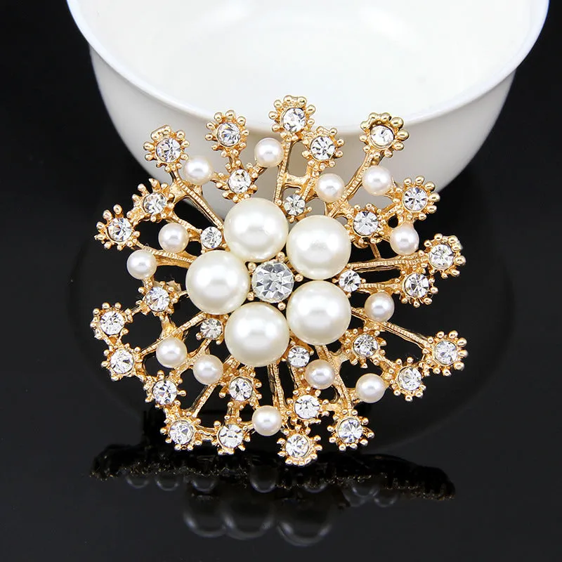 SB052 - Pearl diamond flower brooch