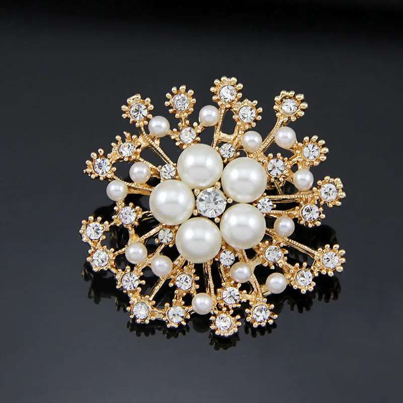 SB052 - Pearl diamond flower brooch