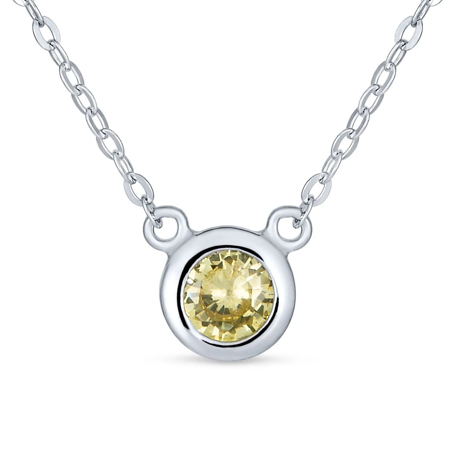 Silver Bezel-Set Round CZ Solitaire Pendant Necklace 2ct