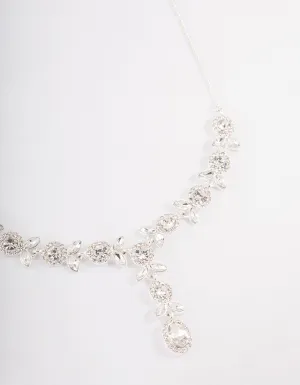 Silver Diamante Flower Y-Necklace