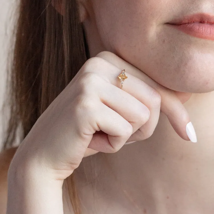 Solid Gold Citrine Destiny Hexagon Ring for Abundance