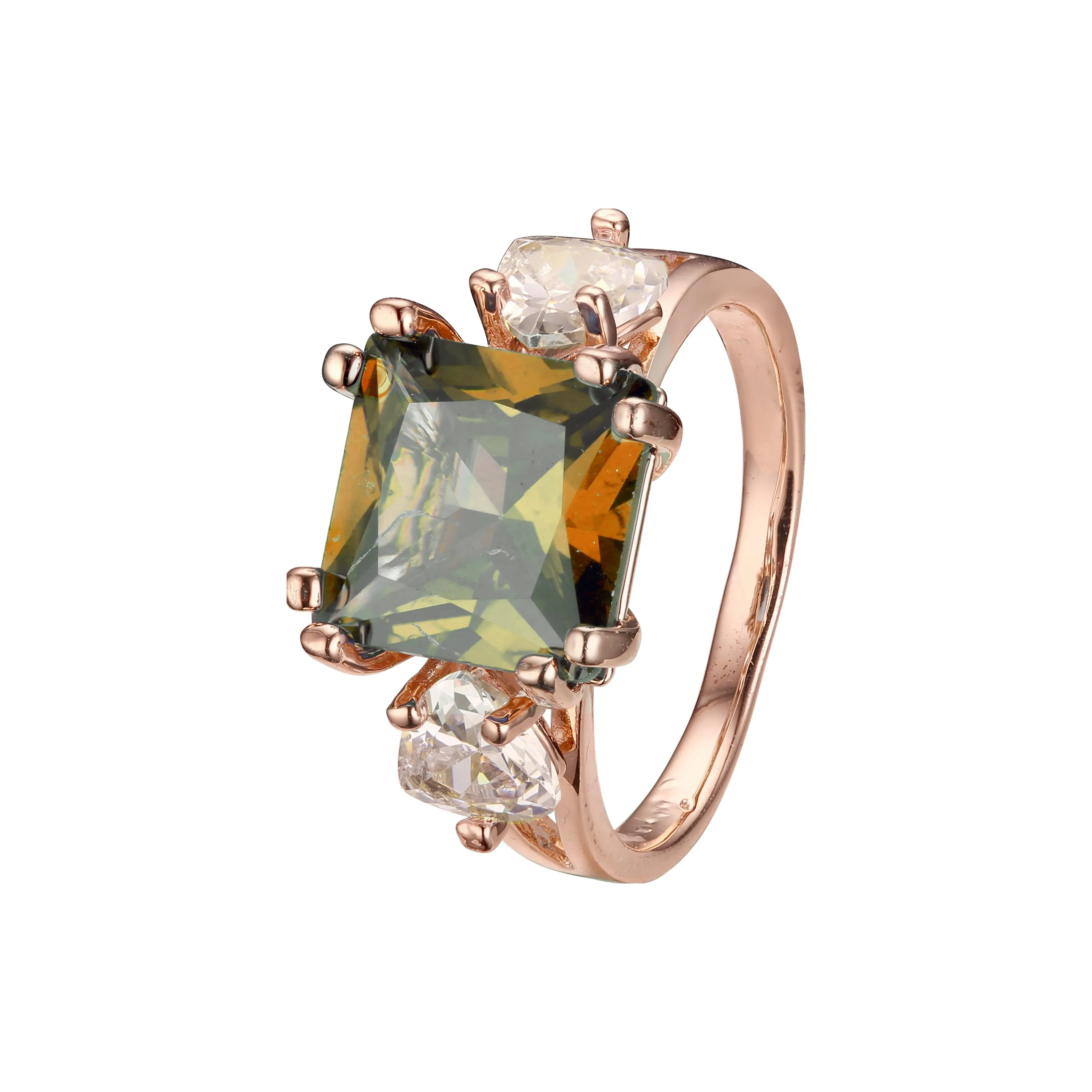 Solitaire big emeald cut colorful CZ Rose Gold rings