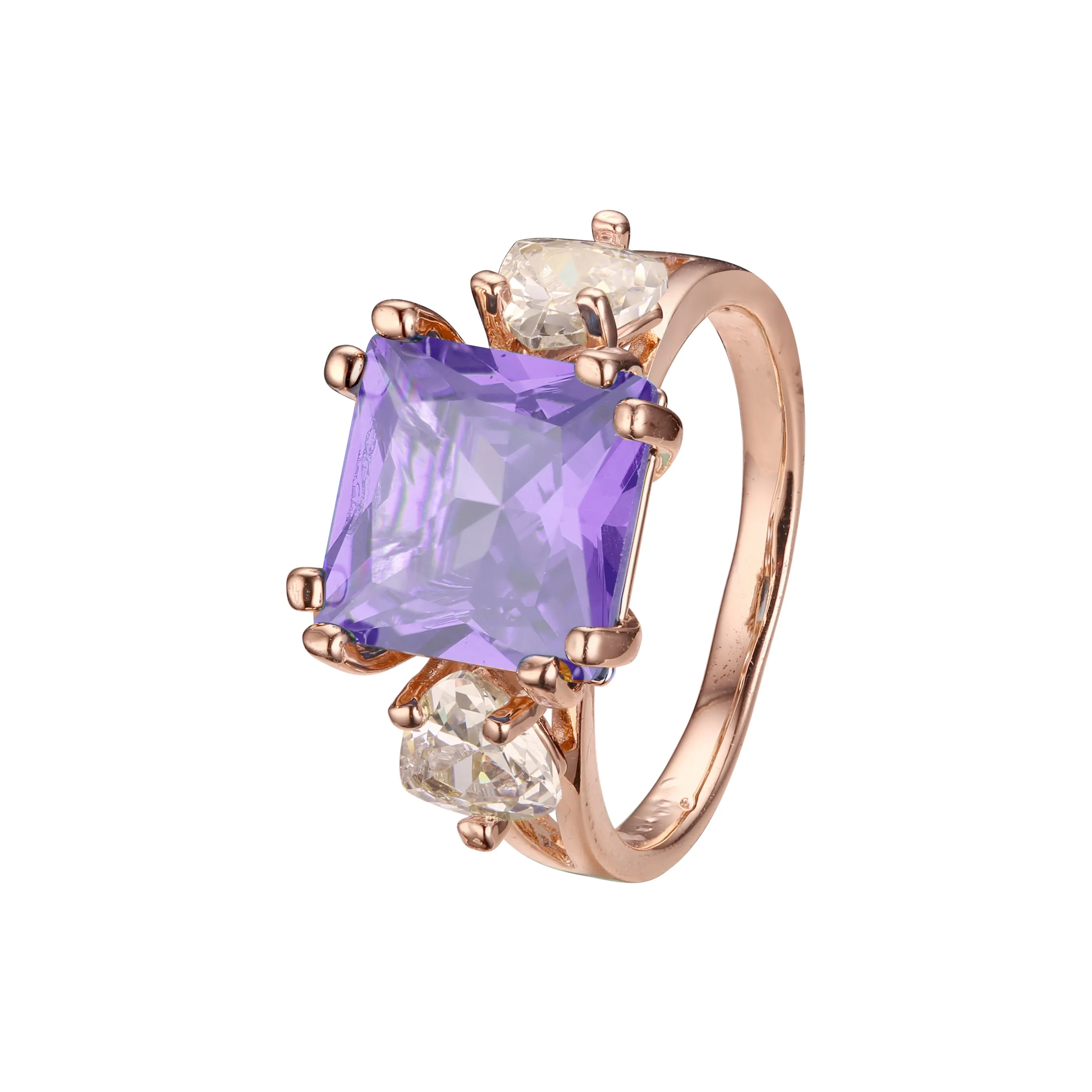 Solitaire big emeald cut colorful CZ Rose Gold rings