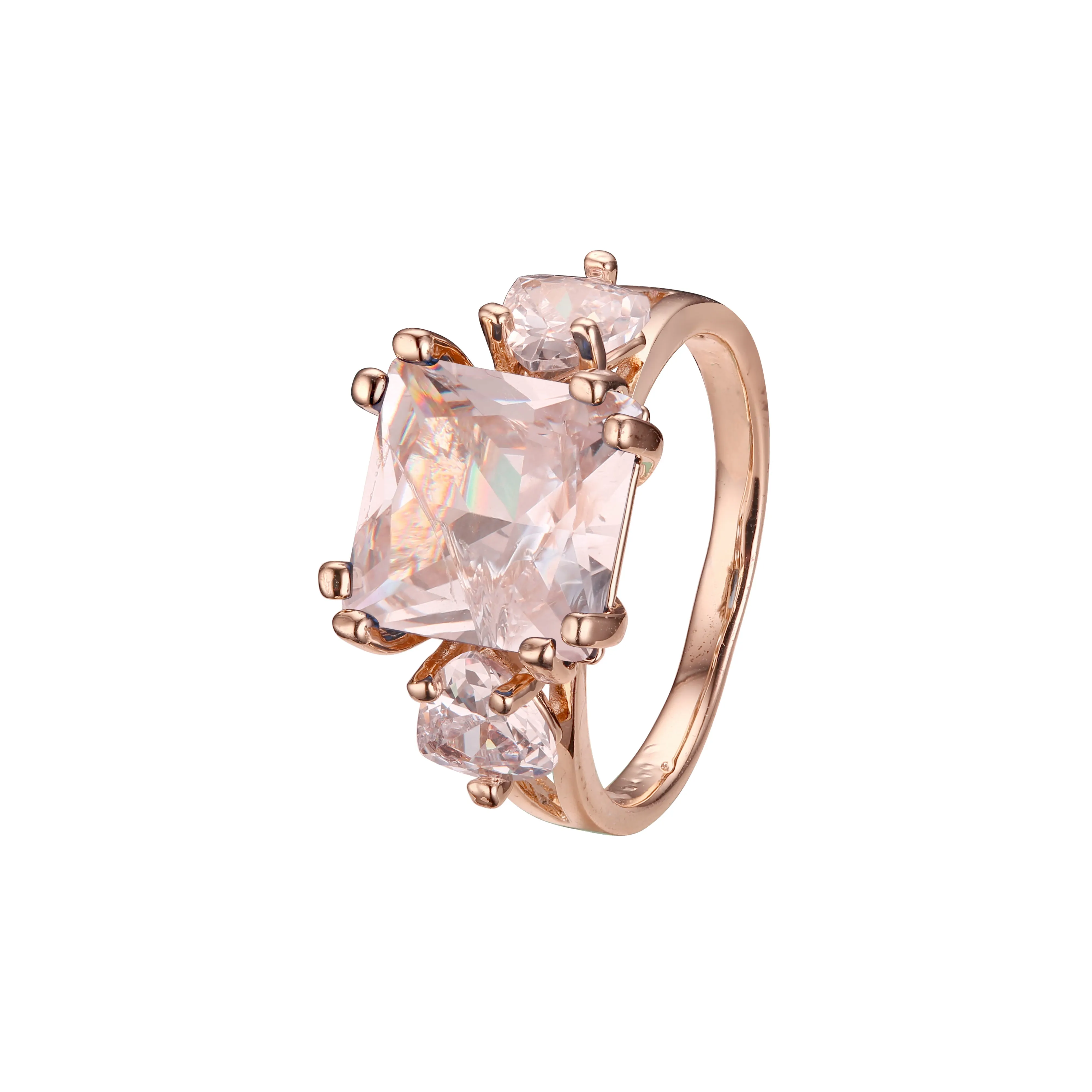 Solitaire big emeald cut colorful CZ Rose Gold rings