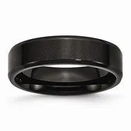 Stainless Steel Black IP-plated Polished & Brushed Beveled Edge 6mm Wedding Band Ring