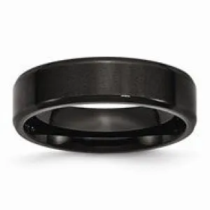 Stainless Steel Black IP-plated Polished & Brushed Beveled Edge 6mm Wedding Band Ring