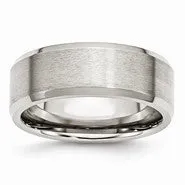 Stainless Steel Flat Beveled Edge 8mm Brushed and Polished Wedding Band Ring