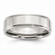 Stainless Steel Ridged Edge 7mm Polished Wedding Band Ring