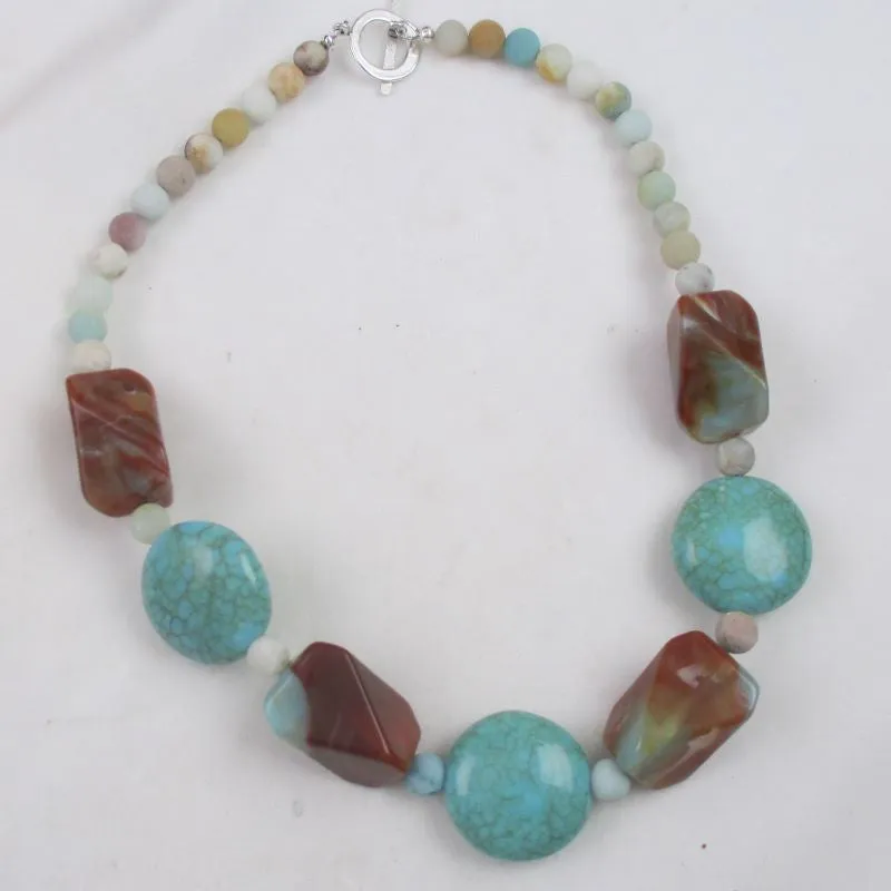 Statement Necklace in Big Brown & Aqua Beads