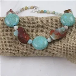 Statement Necklace in Big Brown & Aqua Beads